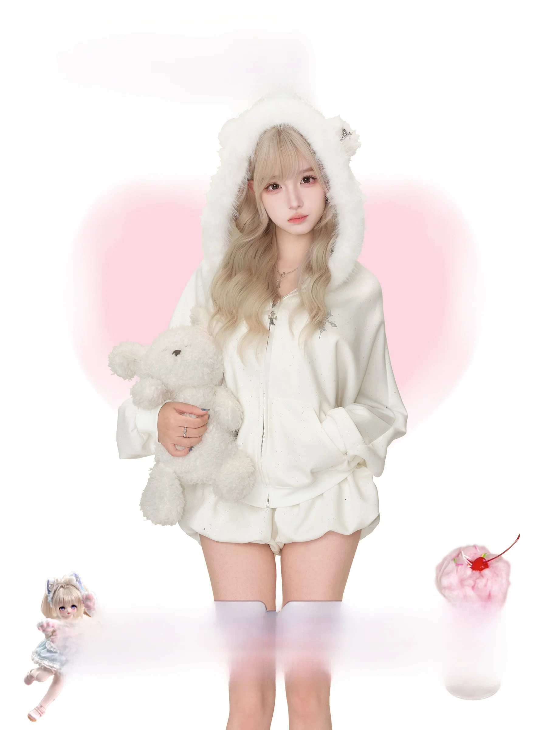 

Зимний комплект: белая куртка и шорты для девочек, повседневный стиль, модный костюм-двойка Star River Angel для женщин