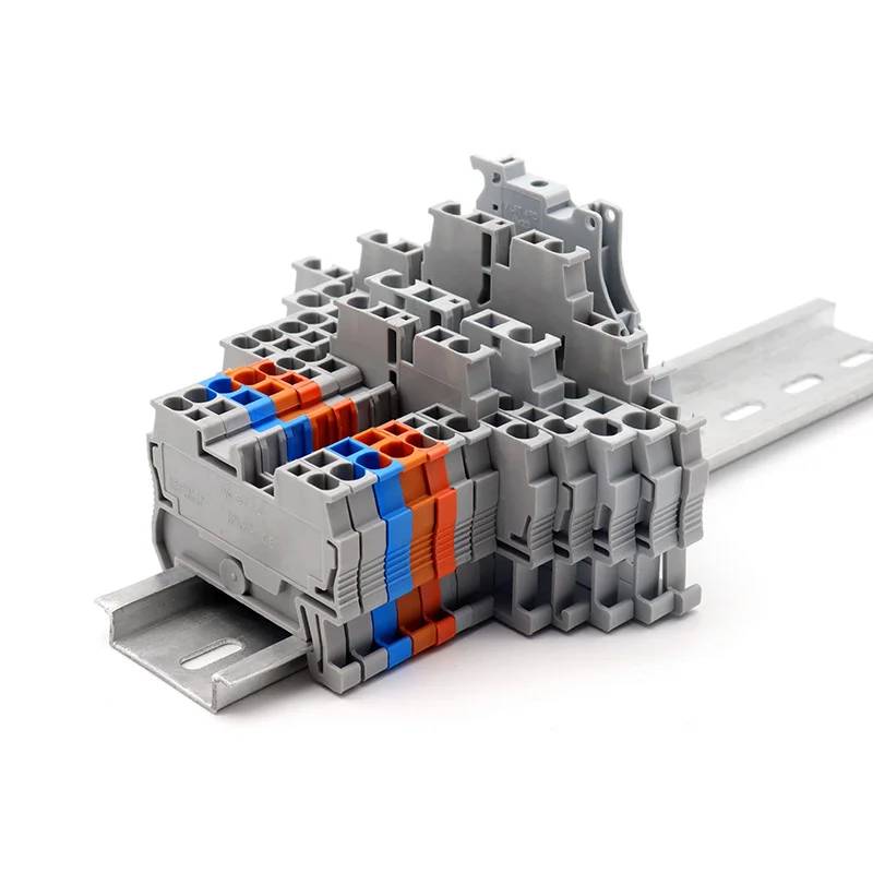 10Pcs ST2.5 DIN Rail Push-In Terminal, 2.5mm² UK-Style Quick Wiring Connector