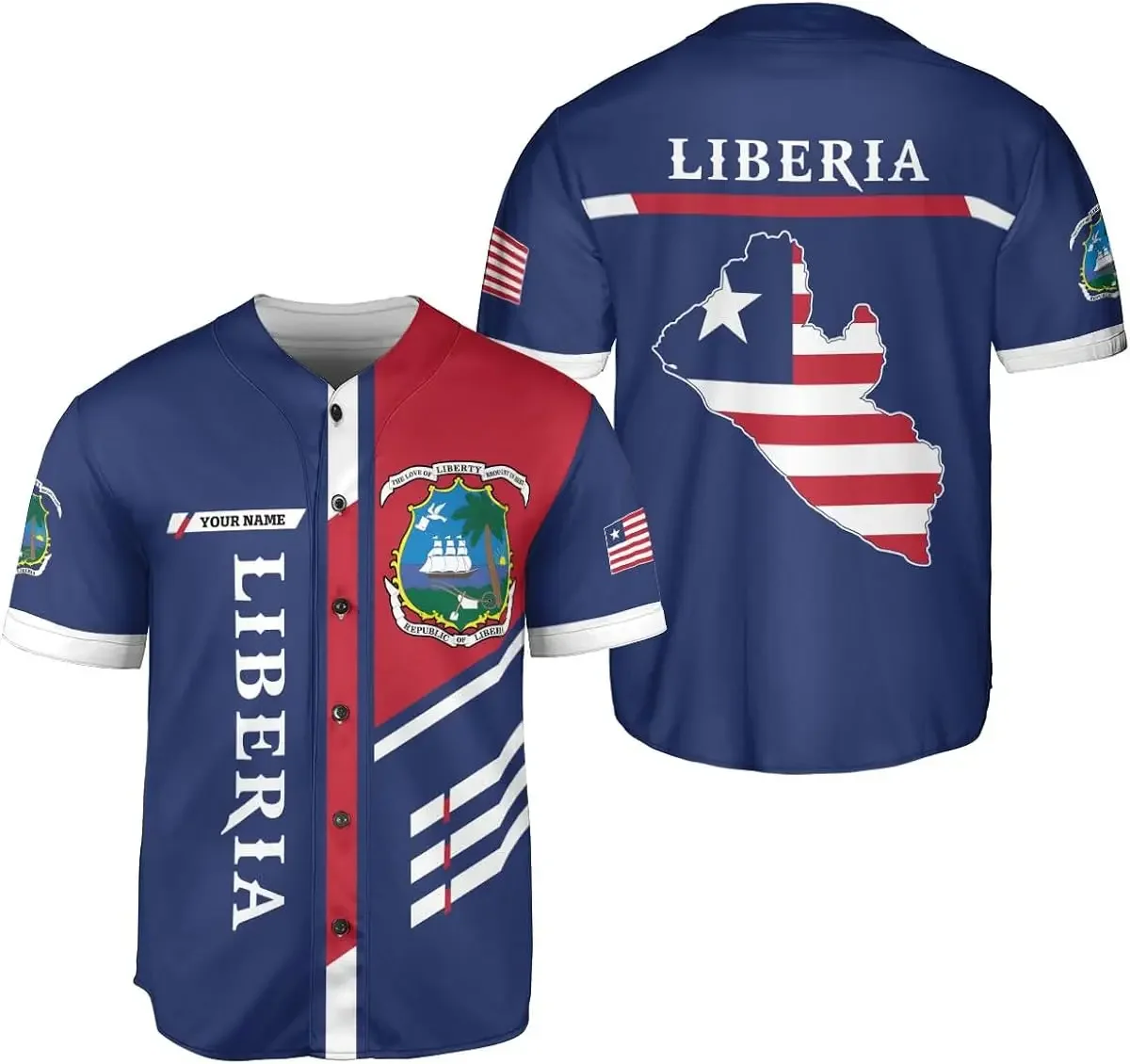 

Custom Name Liberia Flag Badge Baseball Jersey Men's Women's Short Sleeve Jersey Men's Streetwear Short Sleeve Sports T-shirt