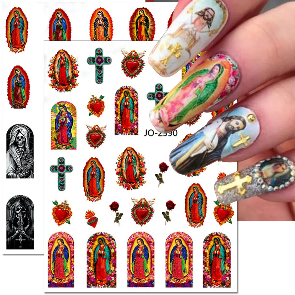 Bakire Mary Nail Art etiketler İsa San Judas tırnak çıkartmalar bebek melek kanatları tırnak çıkartmaları 3D Self-yapışkan çıkartmalar için çivi