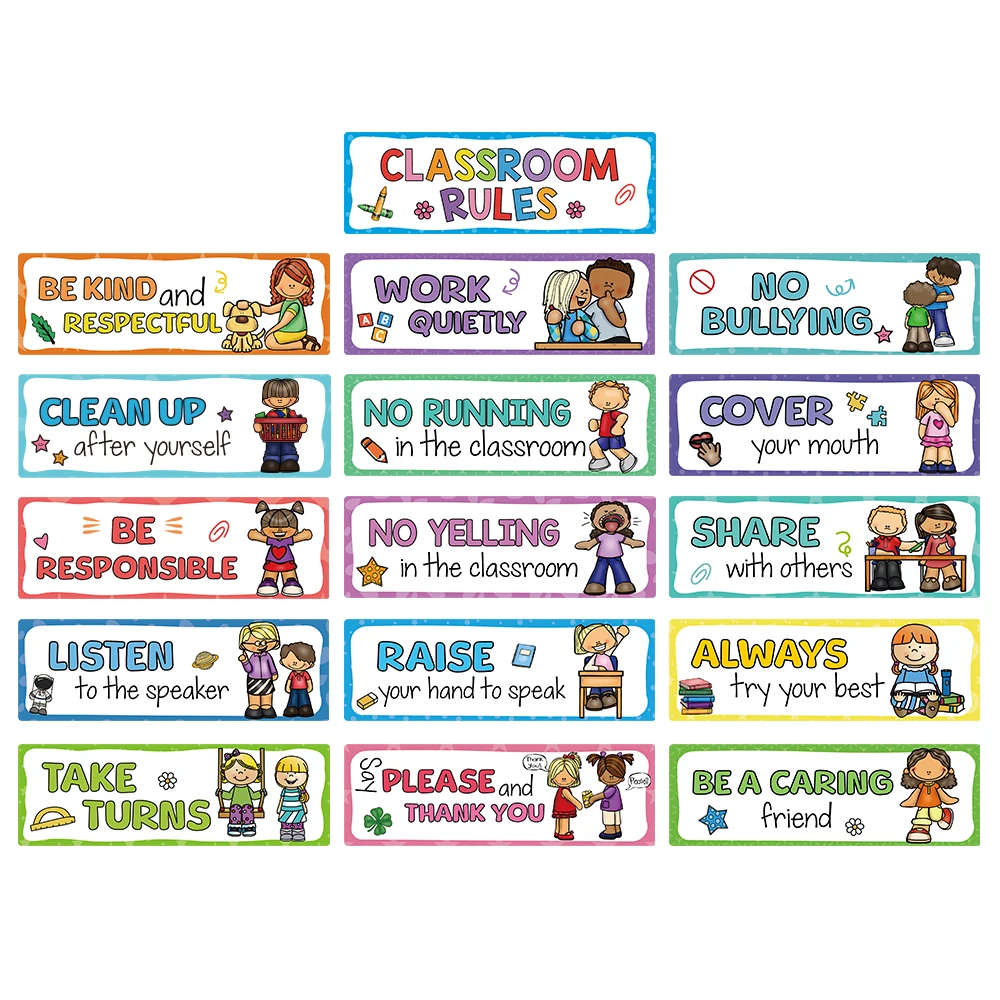 Classroom Rules English Learning Cards for Kids Kindergarten Teacher Teaching Aids Classroom Decoration Social Cognitive Card