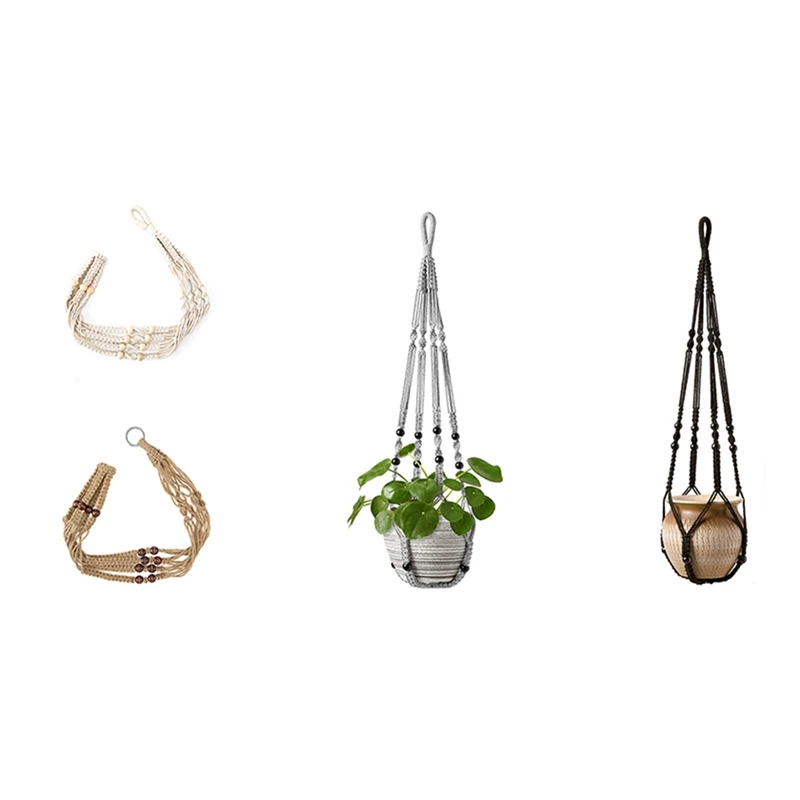 

Plant Hook Indoor Hanging Flowerpot Basket With Wooden Bead Decoration Flowerpot Stand Without Tassel