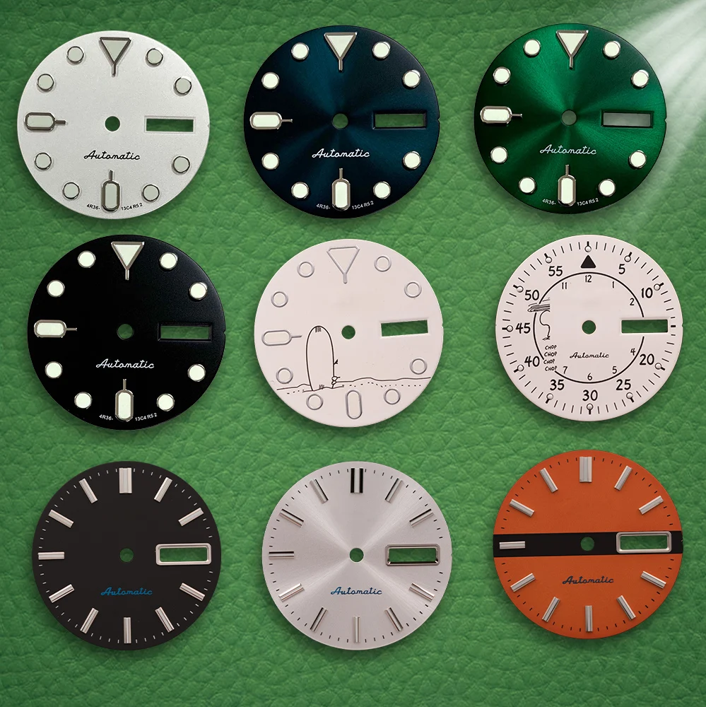 Mostrador de 28,5mm com Logotipo S S Sunshine SKX007, Mostrador com Desenho de Cachorro, Compatível com Movimento Automático NH36, Acessórios de Modificação para Relógio com Luminosidade Verde