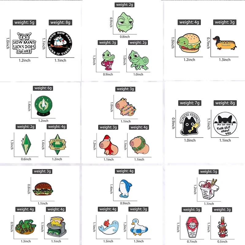 2-4pcs Set Cartoon Animal Enamel Pins Cute Goldfish Shark Burger Turtle Hotdog Dachshund Brooch Lapel Badge Funny Jewelry Gifts