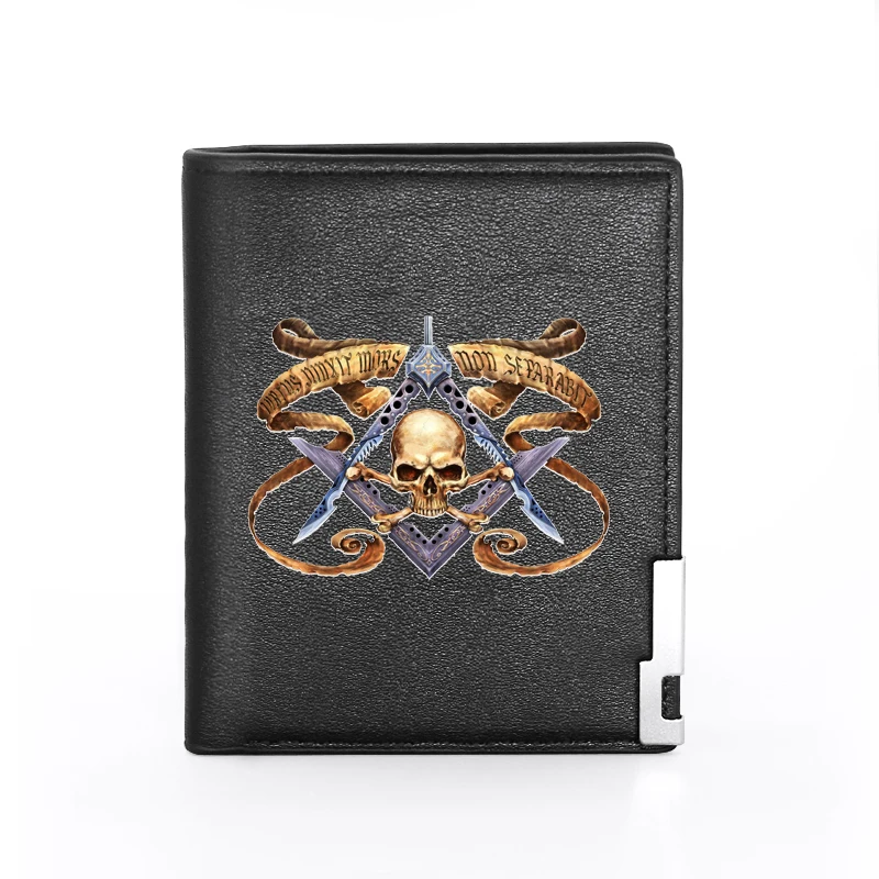 Classic Fashion Freemasonry Master Mason Theme Cover Men Women Leather Wallet Billfold Slim Credit Card Holders Short Purses