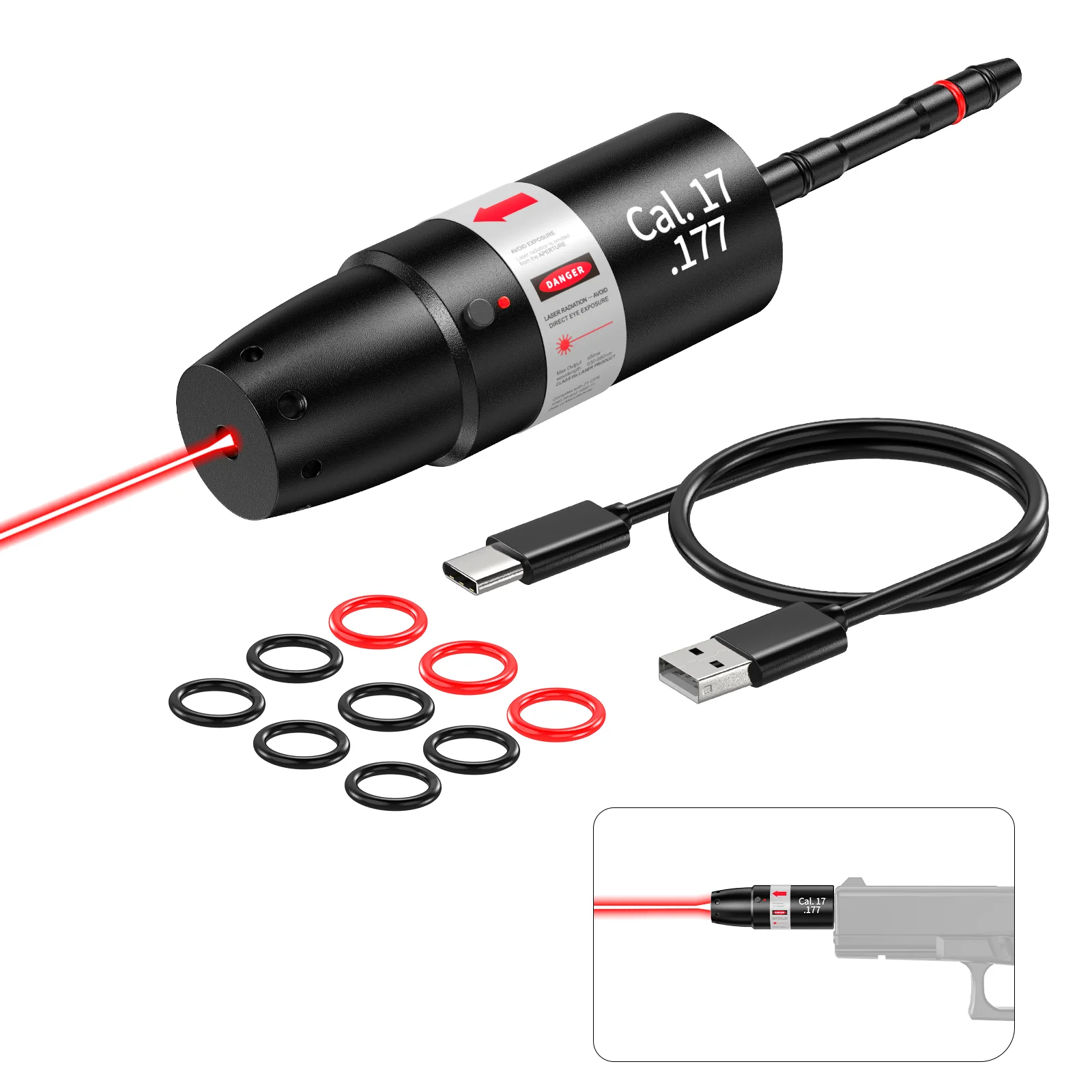 2 in 1 Rechargeable Laser Training Cartridge Cal.17 .177 Dry Fire Trainer Bore Sighter Type-C Charging Sound Activated for Indoor Shooting Practice.