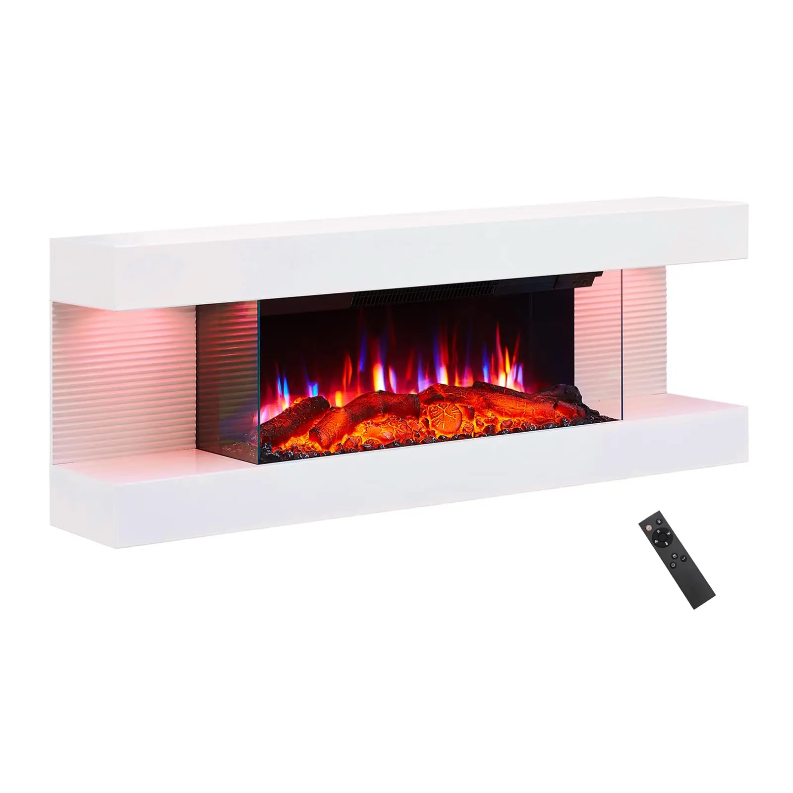 Alsa 44 Inch Wall Mounted Electric Fireplace All-in-One with Multi Ambient Light Colors, Remote, 1500W Heater, White