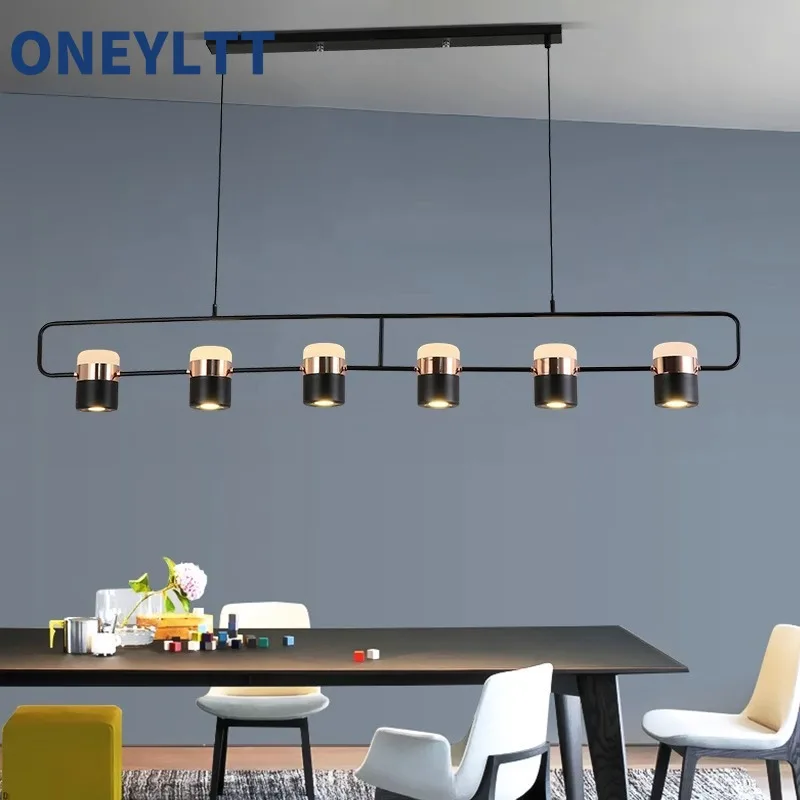 

Nordic designer's one word long minimalist restaurant light, home bar, dining table, dining room with spotlights, pendant light