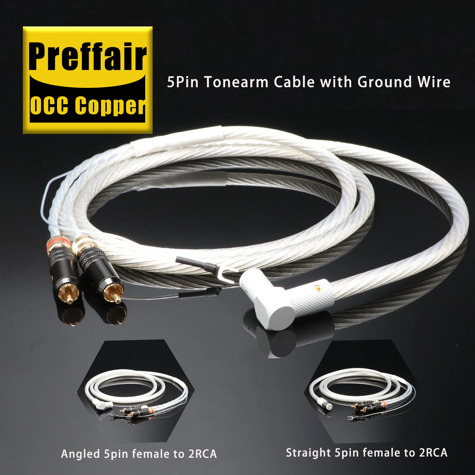 Vinyl Turntable Interconnect Cable Straight/Angled 5Pin DIN to 2RCA 24K Gold Self-Locking RCA Plug Anti-Noise Phono Signal Cable
