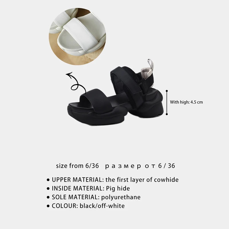 Ods Chic Women Real Genuine Leather Sandals Thick Sole Chunky Heels Goth Shoes Summer Ladies Flat Platform Sandal Hook&Loop 4142