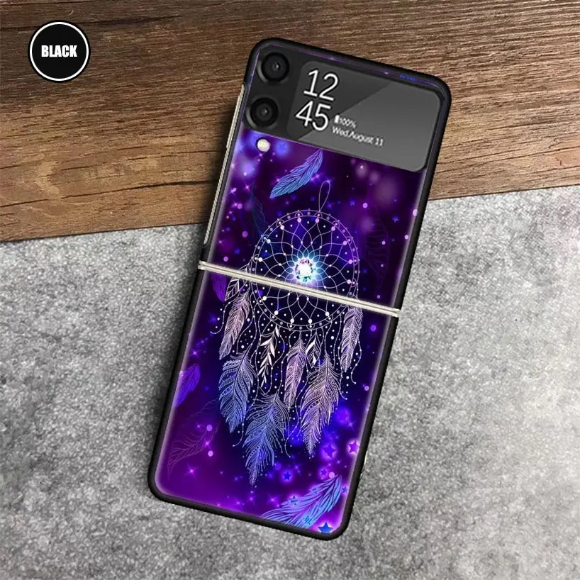 Retro Feather Dreamcatcher Phone Fold Case for Samsung Galaxy Z Flip 6 5 4 3 ZFlip6 Z Flip5 Flip6 Flip4 Flip3 5G Black Shell Cov image 2
