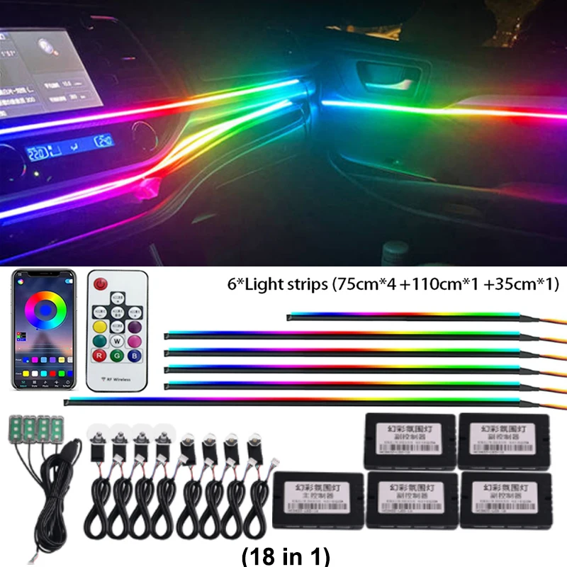 14/18/22 In 1 213 64 Kleuren Rgb Led Interieur Streamer Symfonie Met Externe Auto Omgevingslicht Sfeer Regenboog Acryl Strip 12V