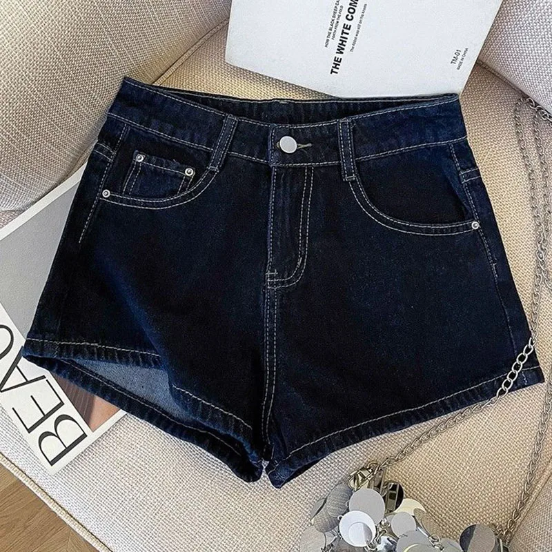 

New Wide Leg Denim Shorts Female Summer High Waisted Deep Blue Elastic Jean Shorts Woman All-Match Loose A-Line Hot Short Pants