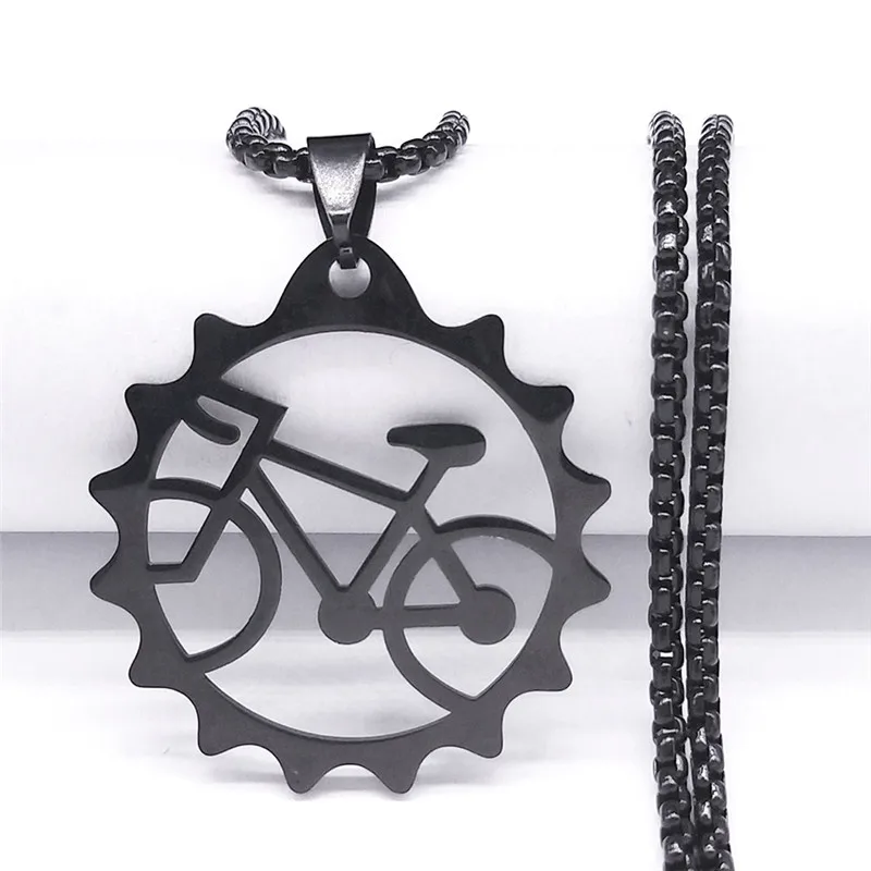 Tires Bicycle Stainless Steel Long Chain Necklaces Women/Men Black Color Bike Necklaces Jewelry collar hombre bicicleta N2653S1