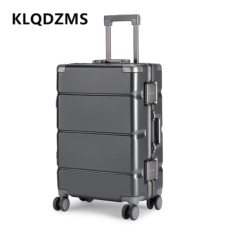 KLQDZMS 20 "22" koper kabin kotak asrama PC 24 "26" 28 inci kapasitas besar bingkai aluminium casing troli Carry-on koper perjalanan