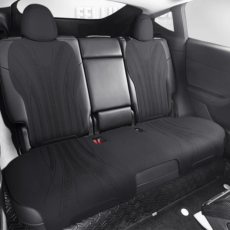 7PCS Car Special Seat Cover For Tesla Model Y 2021-2024 Breathable Suede Leather Automotive Interior Accessories Full Set-black