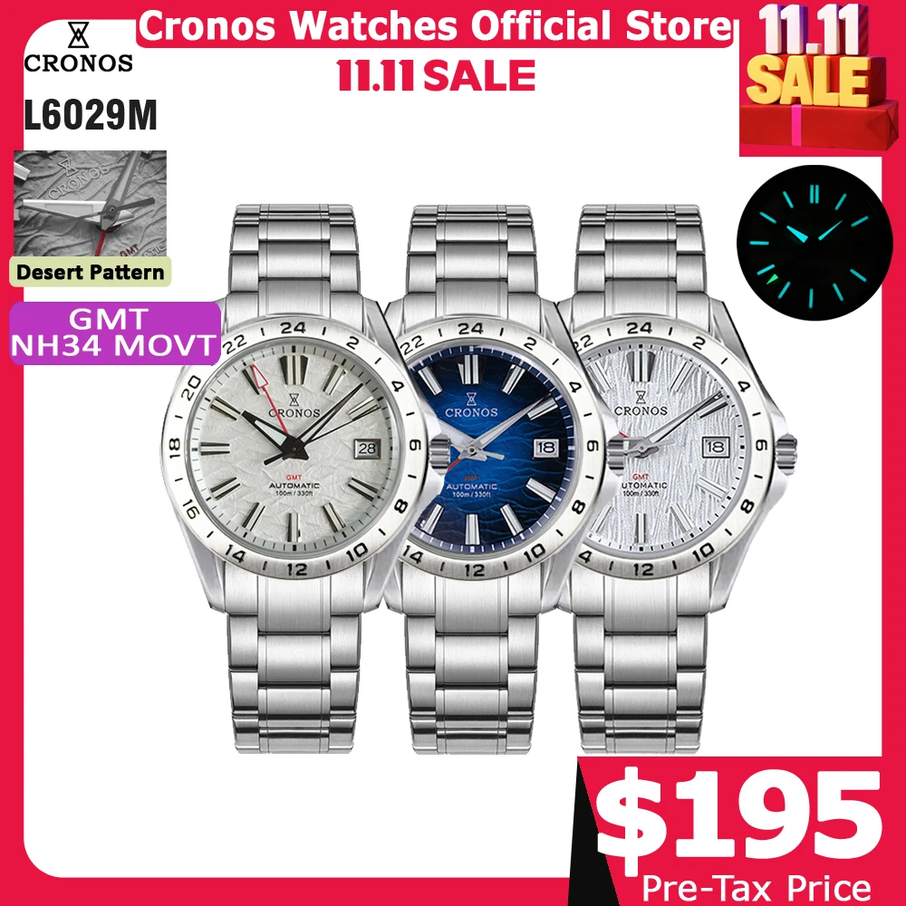 كرونوس GS ساعة ميكانيكية للرجال 39 مللي متر نمط البتولا GMT NH34 التلقائي فقاعة الياقوت الزجاج نحى سوار 10ATM L6029M #1