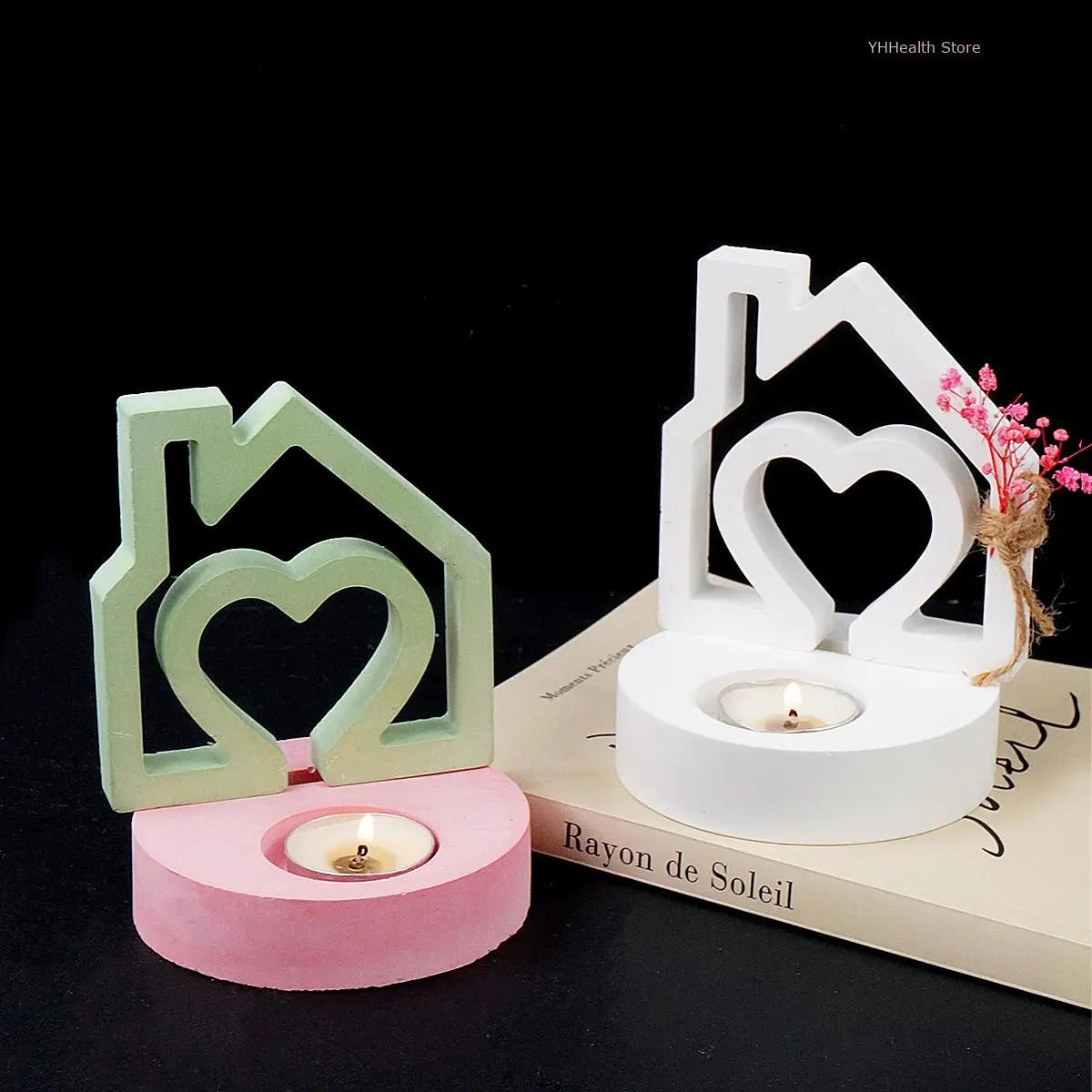 DIY House Candle Holder Silicone Handmade 3D Creative Warm Heart House Candlestick Resin Mould Ornaments Gift Holiday Decoration