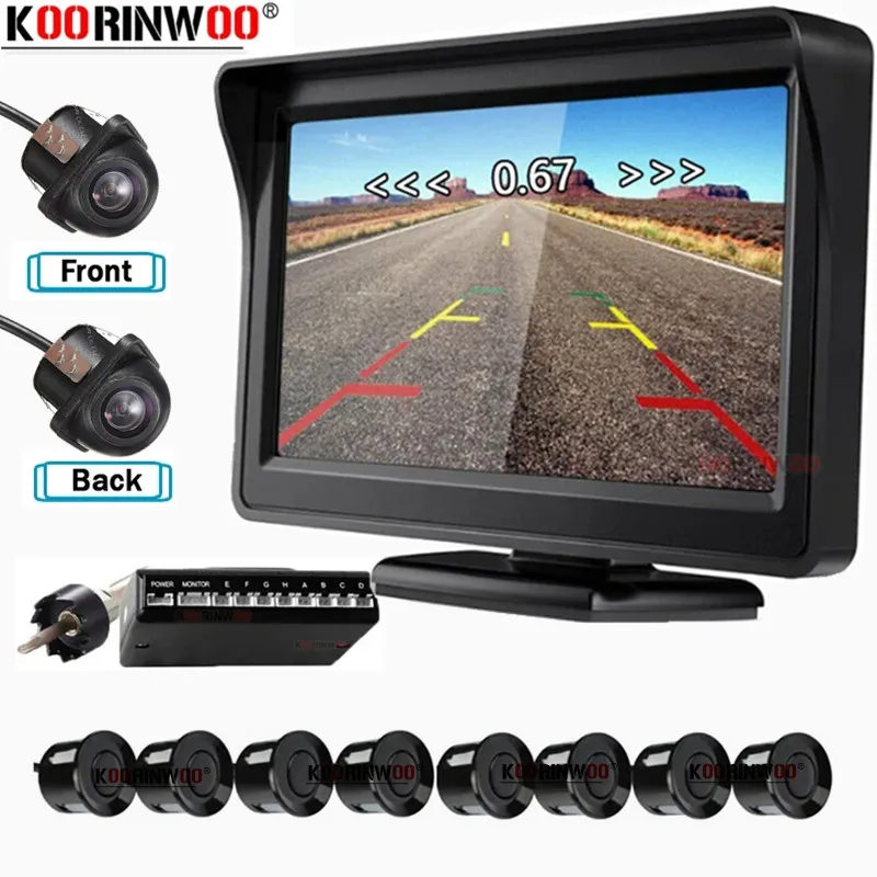 

Koorinwoo Датчики парковки для автомобилей Система обнаружения слепых зон с камерой Передняя + камера заднего вида Датчик дождя Автомобильный экран ЖК-дисплея