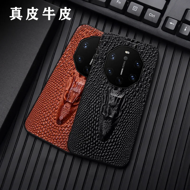 

Hot Sales New Luxury Genuinnew Genuine Leather Luxury 3d Dragon Head Phone Case For Huawei Mate 40 30 20 20x Rs Pro + Cover Case