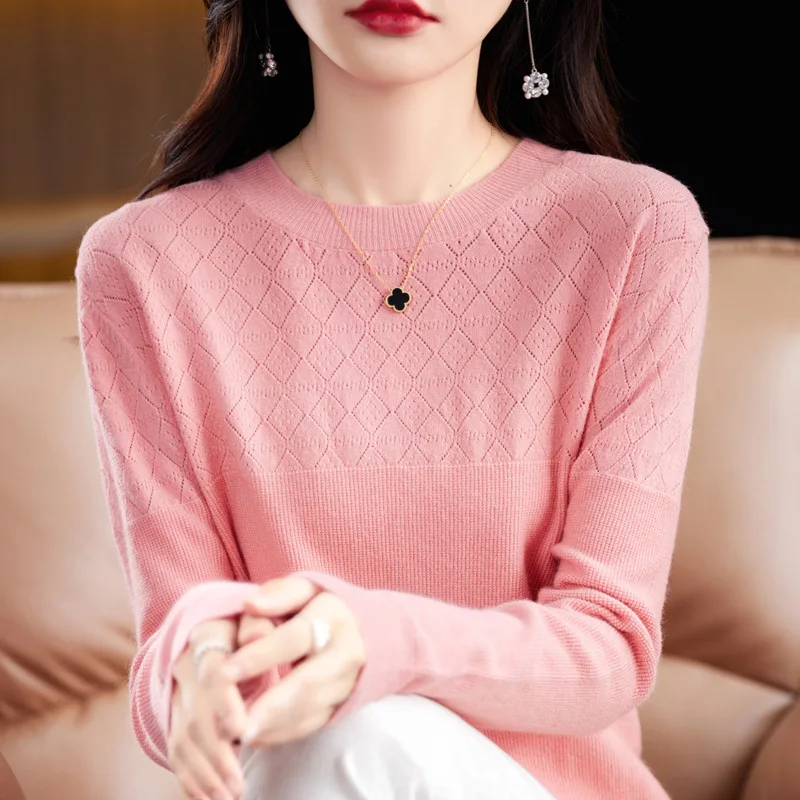 

Autumn Winter Women's Pullover Round Neck Solid Geometric Flocking Screw Thread Lantern Long Sleeve Undershirt Casual Tops