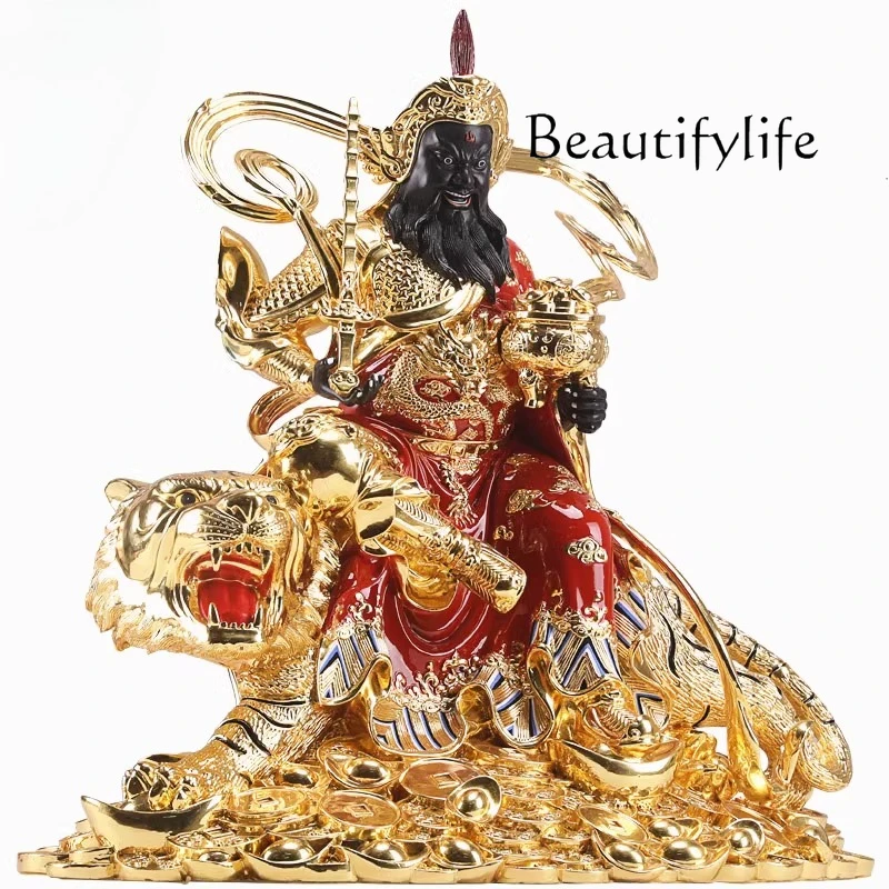 

Gilt pure copper five-way god of wealth riding tiger statue bronze statue is god of wealth lucky ornament