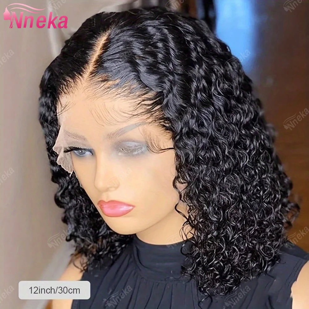 

13x4 Short Bob Wig Lace Front Human Wigs For Black Women Peruvian Deep Wave Bob Wig Pre-plucked Remy Hair Wig For Women 230%