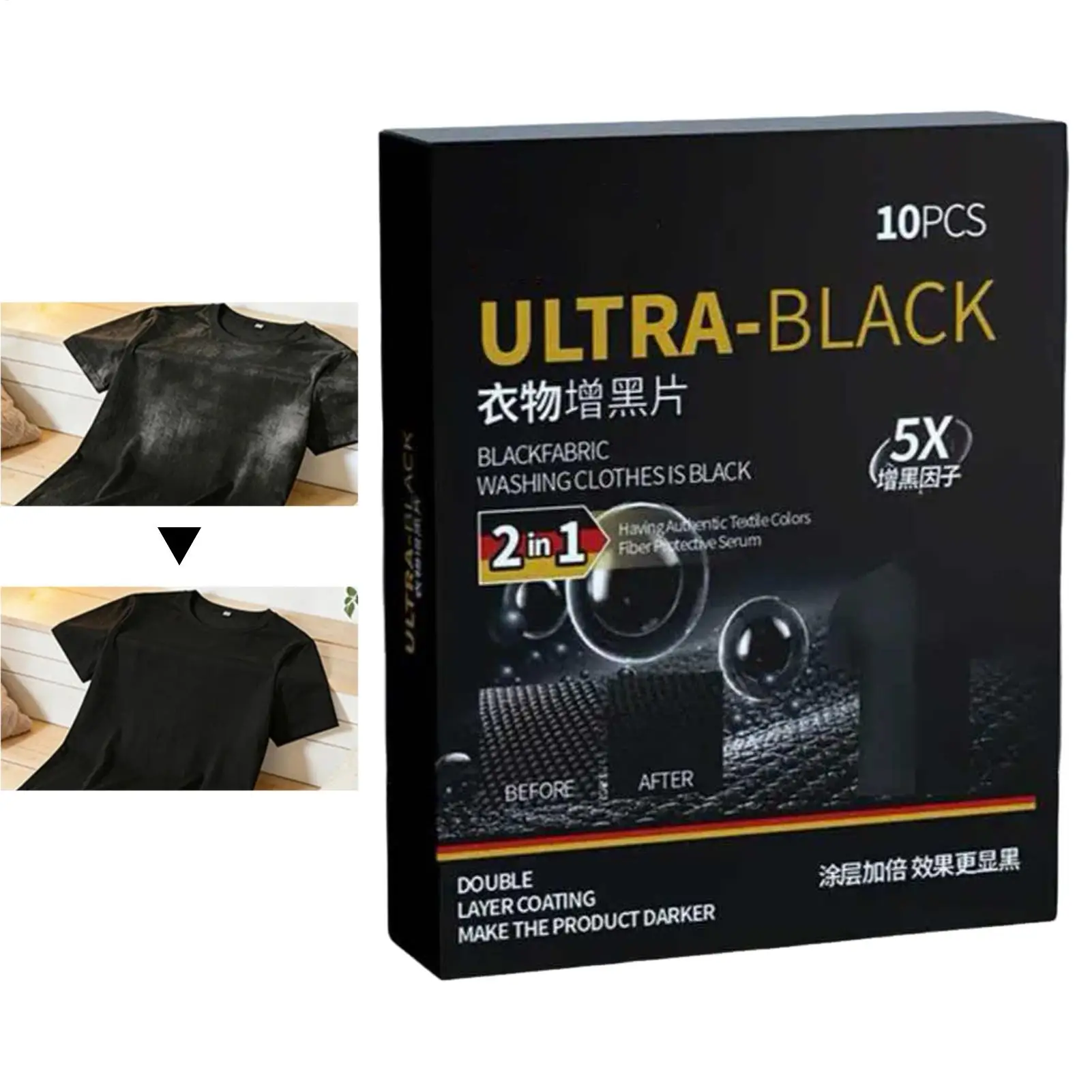 Tinte Negro para Ropa, 10 Tabletas para Restauración del Color de las Fibras, Tinte Negro para Ropa, Cuidado de Limpieza Profunda para Lavandería y Lavadora