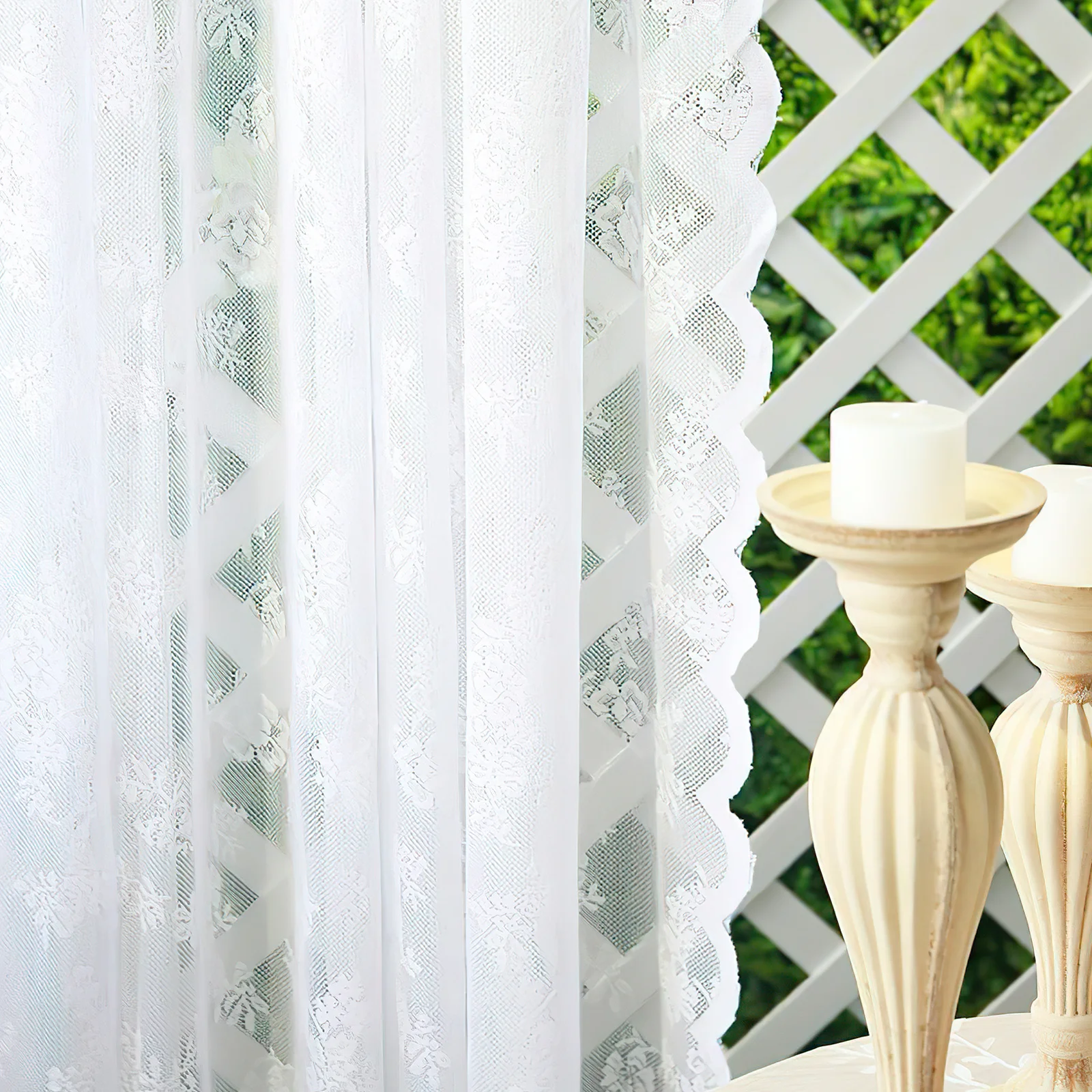 

2Pcs White Lace Sheer Curtains Elegant Floral Window Curtain Privacy Screen for Bedroom Living Room Decorative Drapes