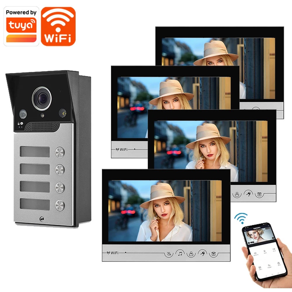 9 Inch Tuya Wired Intercom Home Video Doorbell WiFi Intercom Building Video Intercom Doorphone System For 1/4 Units Rooms