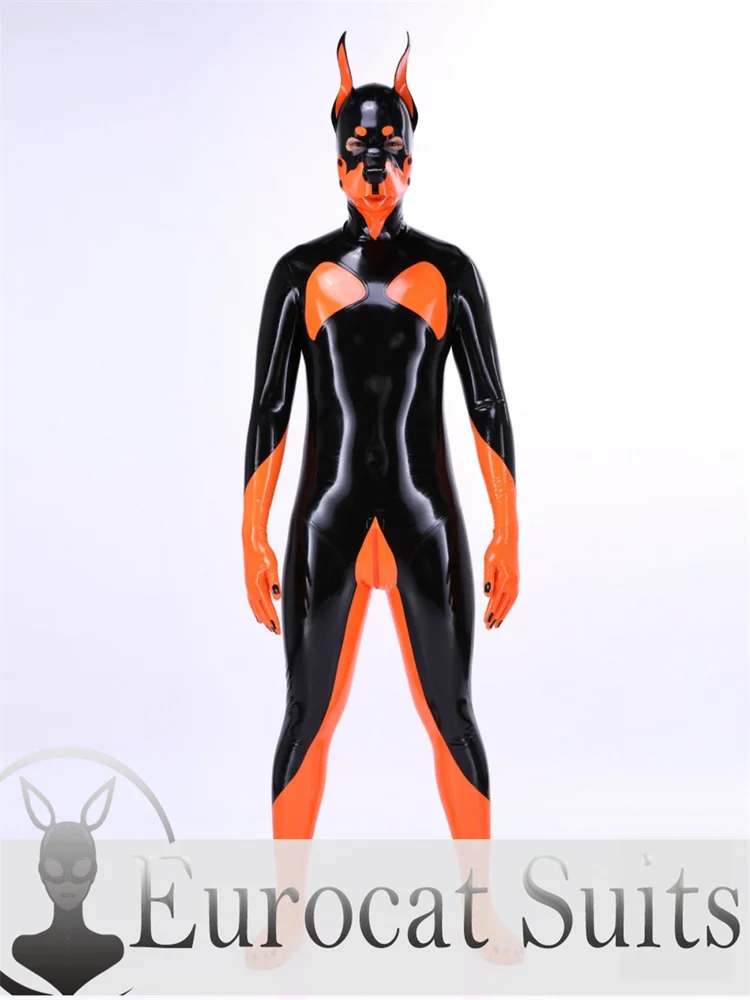 

customized latex fetish hood puppy catsuit whole set Eurocat suits bodysuit mask rubber catsuits clubwearing male