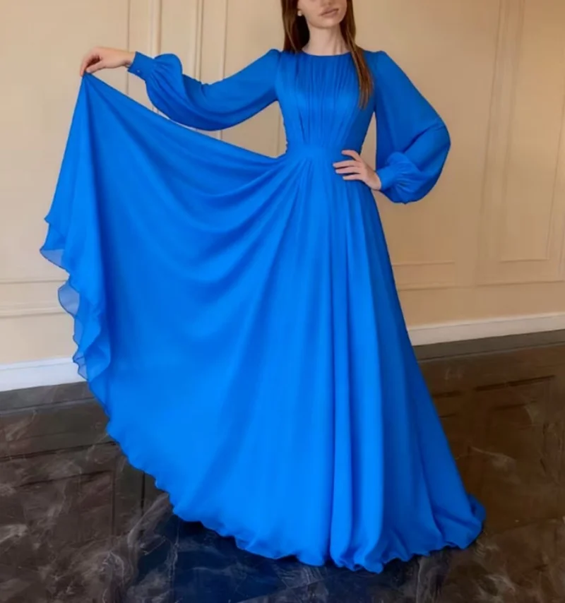 

Customized Elegant Champagne Sleeve Evening Dress Slimming Double Layered Chiffon Swing Dress for Dance Fashion Party