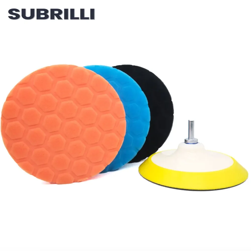 SUBRILLI 3/4/5/6/7 นิ้วรถผลิตภัณฑ์ขัดแว็กซ์ฟองน้ําล้อขัด Buffing Disc ชุด Backer วาง 5/16 "-24 T