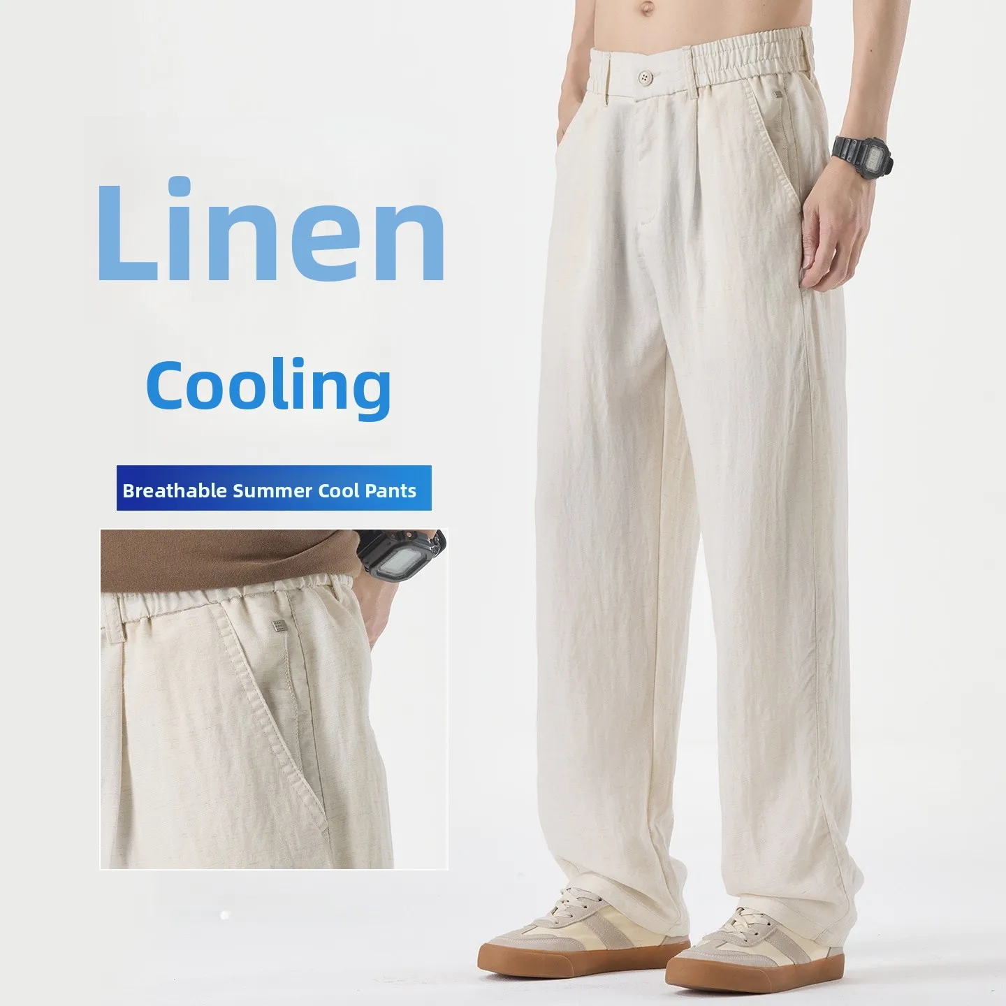 

Мужские повседневные брюки на весну-лето: свободные, прямые, из тонкого льна, комфортные, дышащие, для ежедневной носки