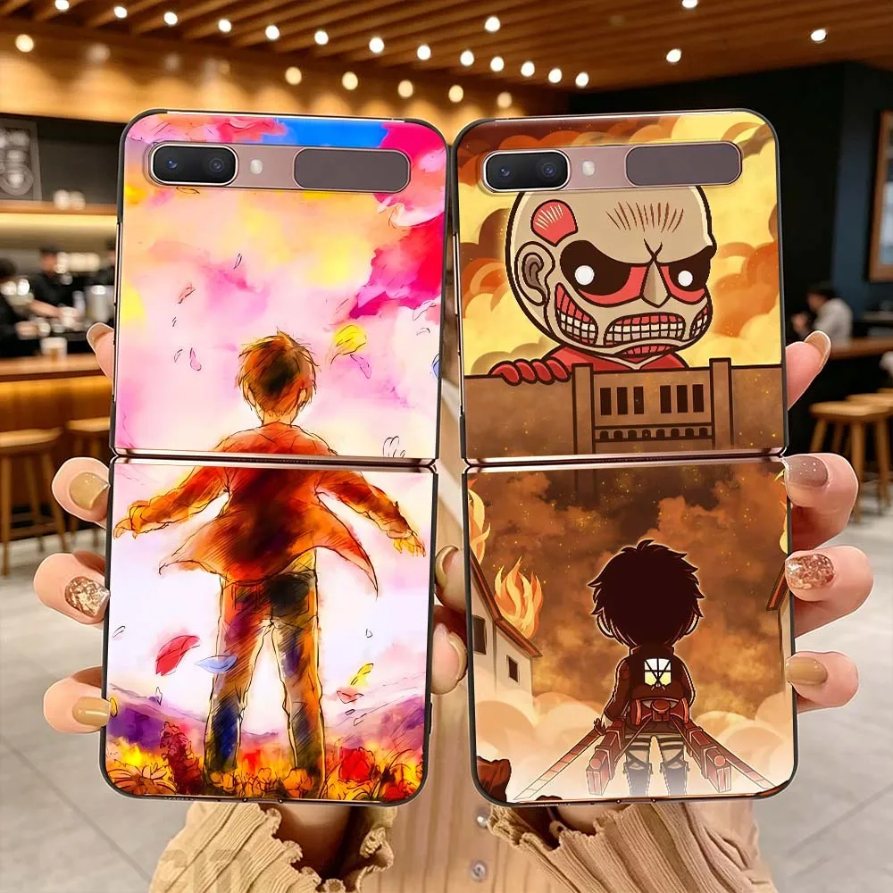 Cartoon Attack On Titan Comics Phone Case For Samsung Galaxy Z Flip 3 4 5 6 7 5G Matte Non-slip PC Shockproof Black Hard Cover