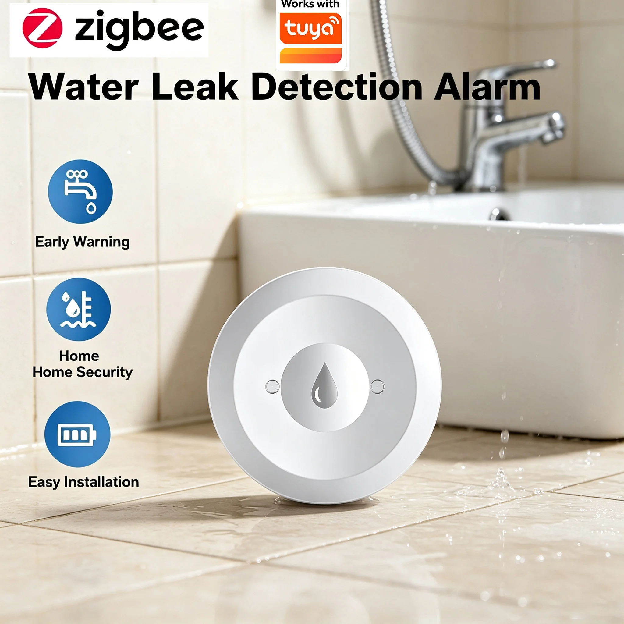 Water Immersing Sensor Work with tuya smart life app ZigBee  for full water leakage detection, wireless mobile phone linkage