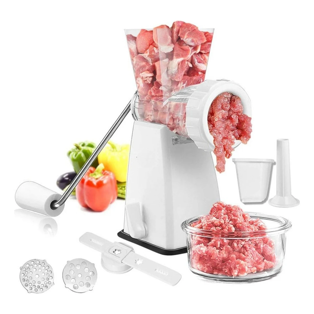 

Manual Meat Grinder with Stainless Steel Blades and Powerful Suction Cup Base, Quick and Easy To Make Sausages, Hamburger Pies