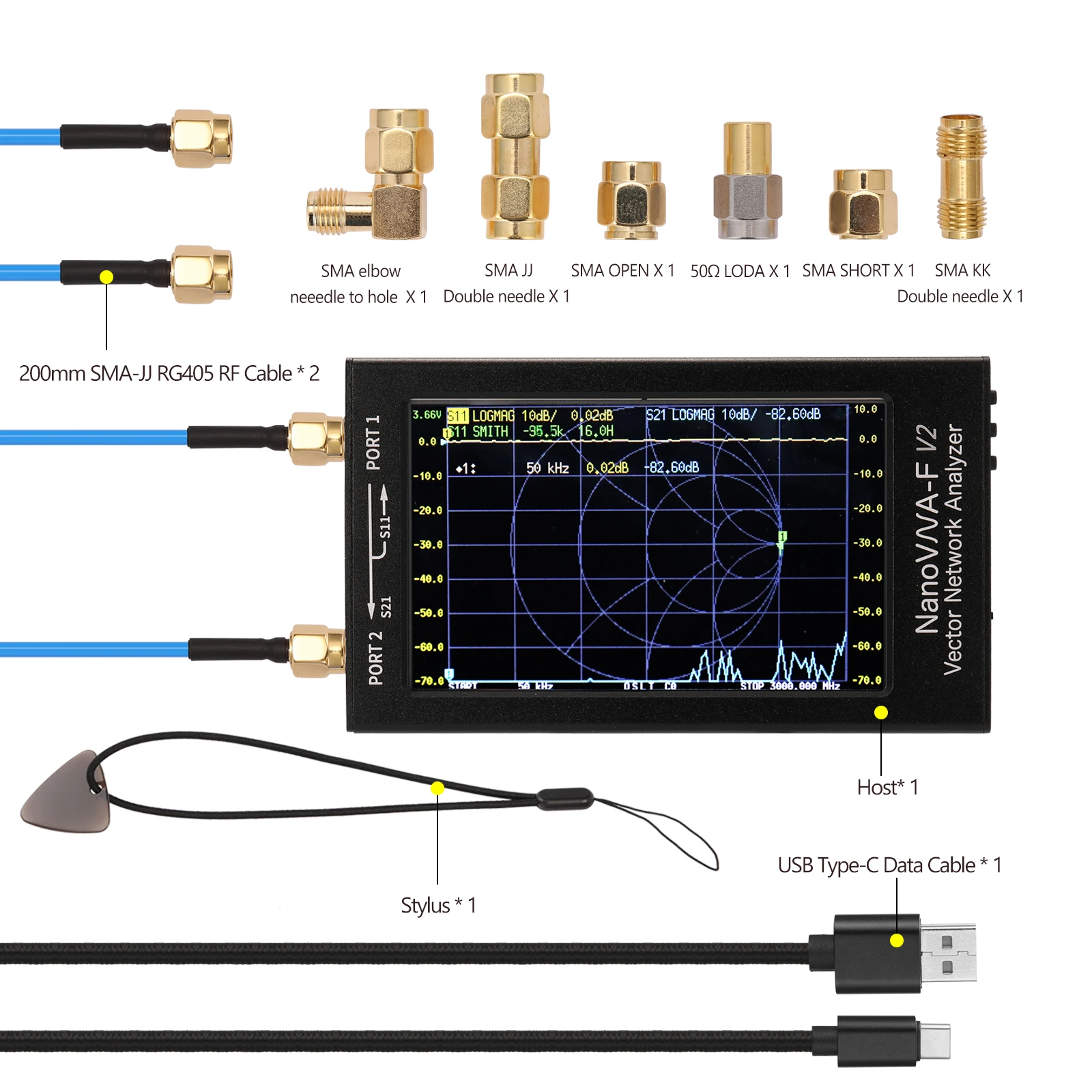 NanoVNA-F V2 4.3 Inch IPS LCD Display Vector Network Analyzer Antenna Analyzer Short Wave HF VHF UHF RF Demo Kit DIY DEEPELEC