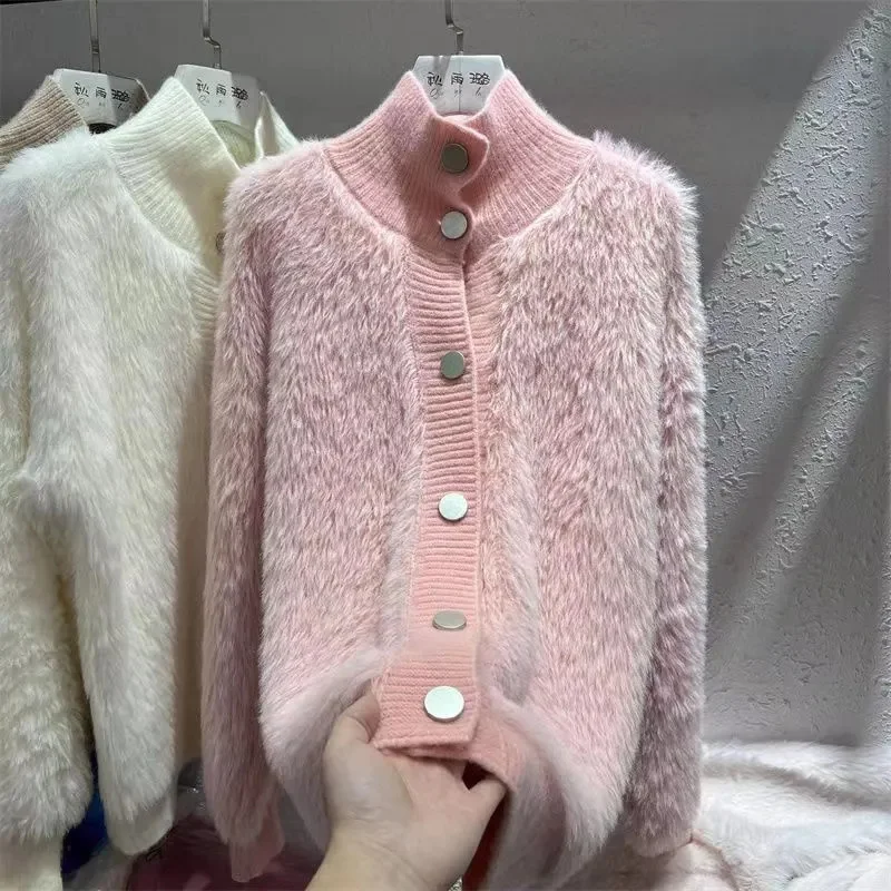 Piccolo cappotto di velluto di visone imitazione fragrante nuovo maglione autunnale da donna giacca di fascia alta sciolto vento pigro esterno Cardigan Top da donna