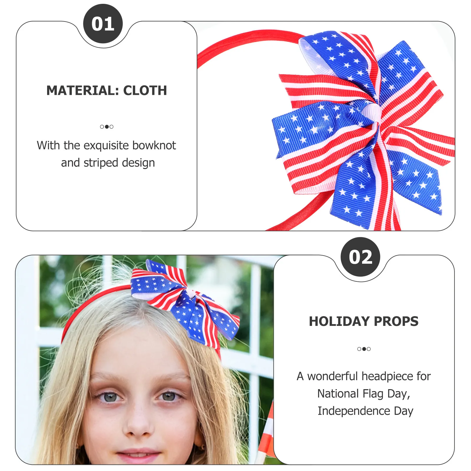 

Flag Colored Headband Patriotic Hair Clip with Bowknot Sweet Striped Design for Children Girls National Day Party Daily Wear