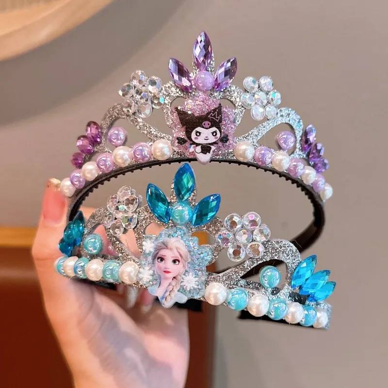 Disney Crown Children's Headdress Frozen Headband Princess Aisha Crown Card Girl Kuromi My Melody Hairband Birthday Crown Gift