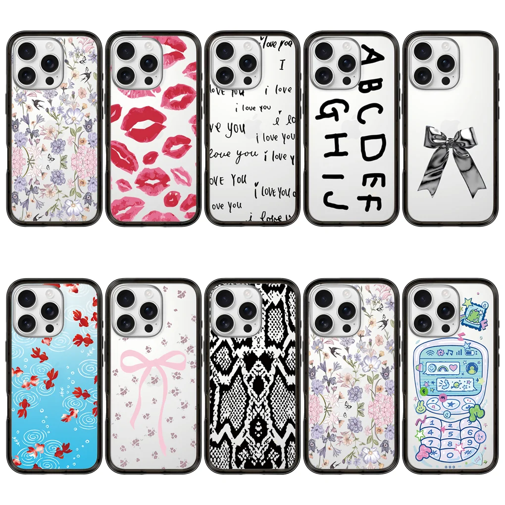 

Bowknot Lip New Type Imprinted Letters on The Border Protective Acrylic MagSafe Case for IPhone 13 14 15 Pro 16 Pro Max
