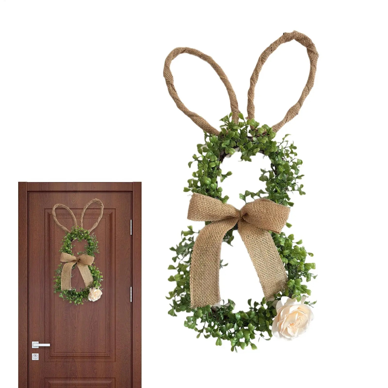 

Пасхальные венки для входной двери, 19,6 дюймов, искусственный декор в виде пасхального кролика, венок для входной двери с цветами и бантом для дома и интерьера.
