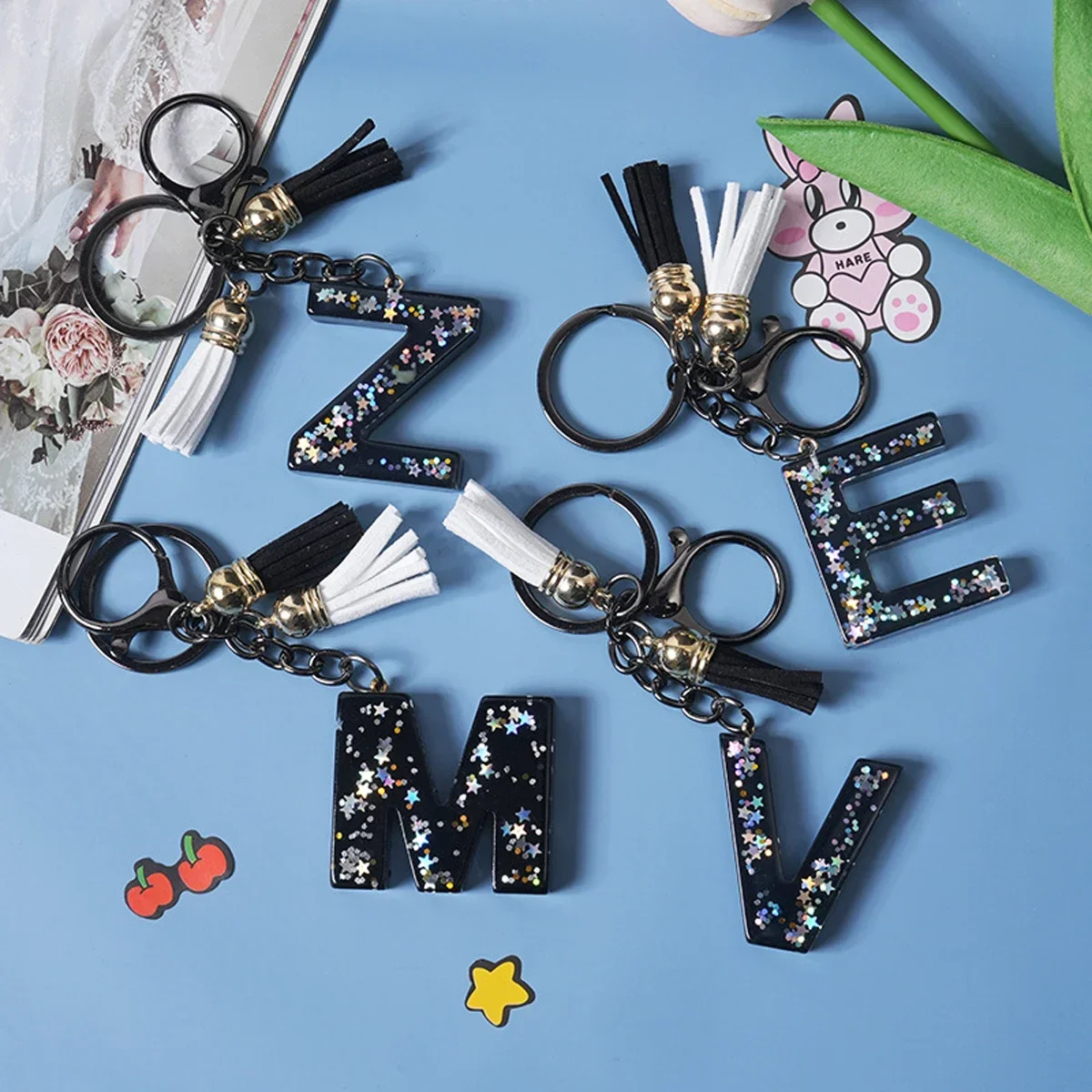 Simple 26 Letter Keychain Charming Couple Initial Letter Keyring Car Keychain Handbag Chain Pendant Chain Gift