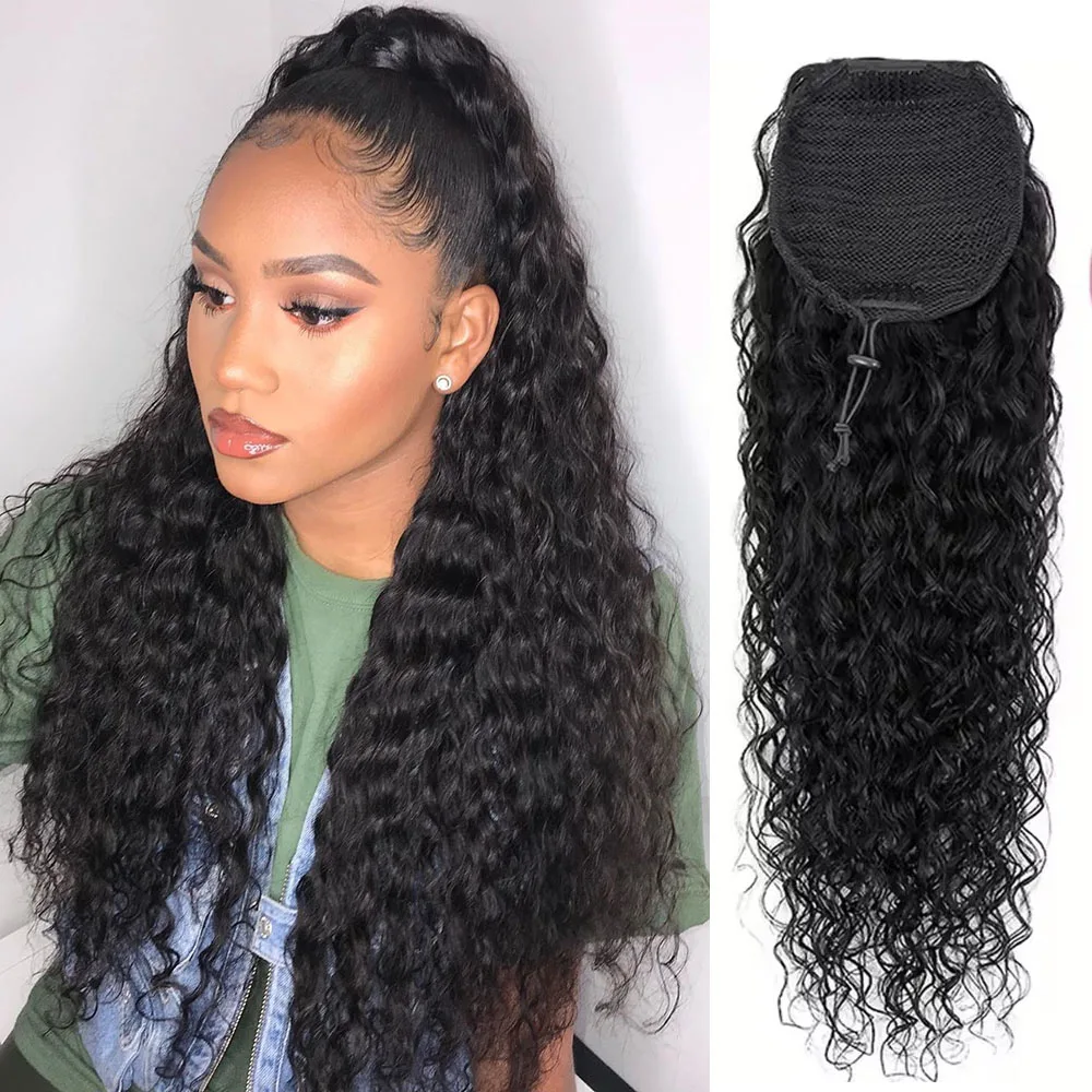 Water Wave Hair Pony Tail Drawstring Ponytail 100% Brazilian Human Hair Ponytail Extensions Natural Hair For Daily Cosplay
