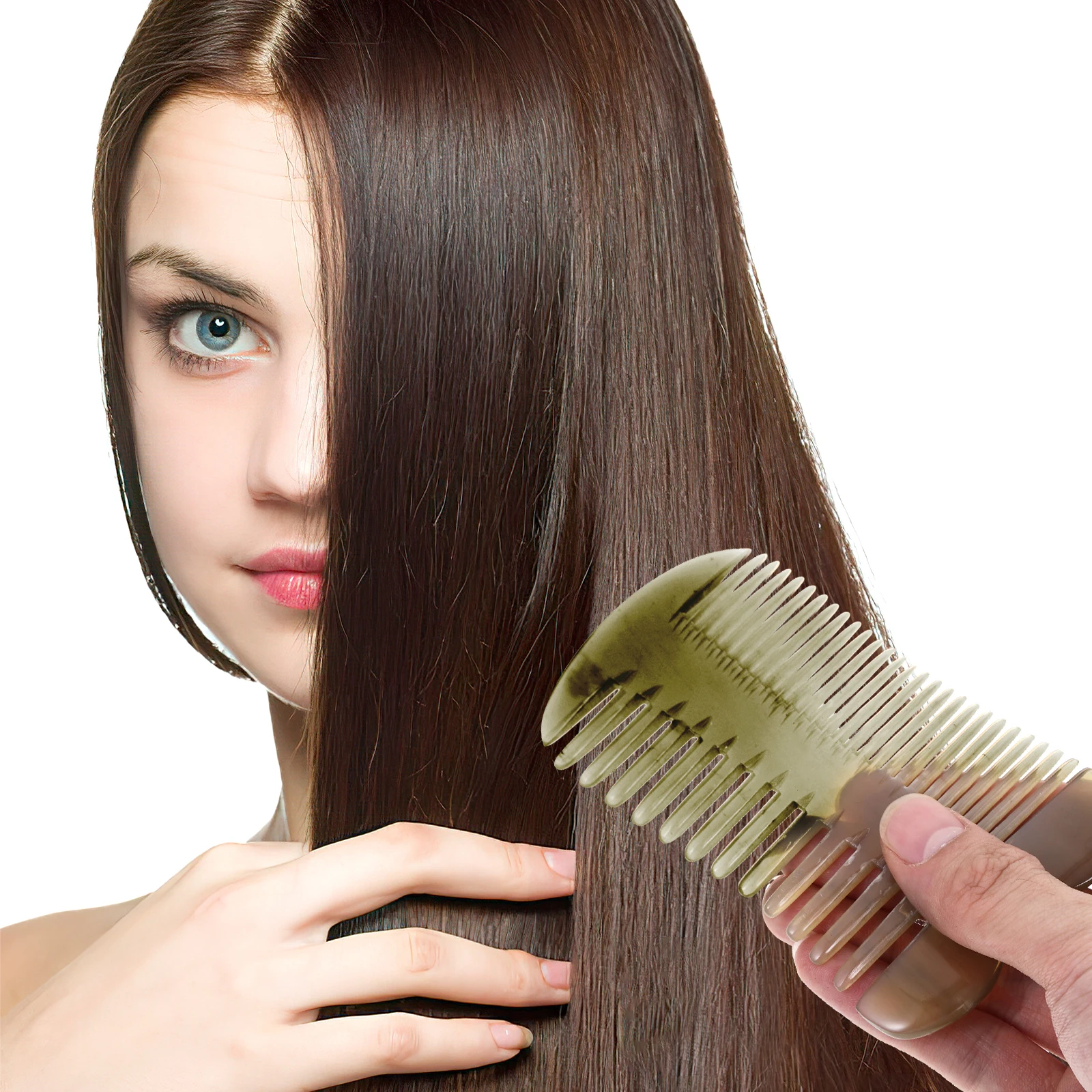 

Hair Comb Massage Natural Horn Brush Tooth Cover Light Brown Bone Buffalo Miss