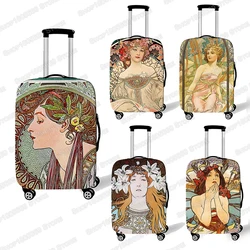 Oil Painting By Alphonse Maria Mucha Travel Luggage Cover Accessories Elastic Suitcase Cover Trolley Case Protective Covers