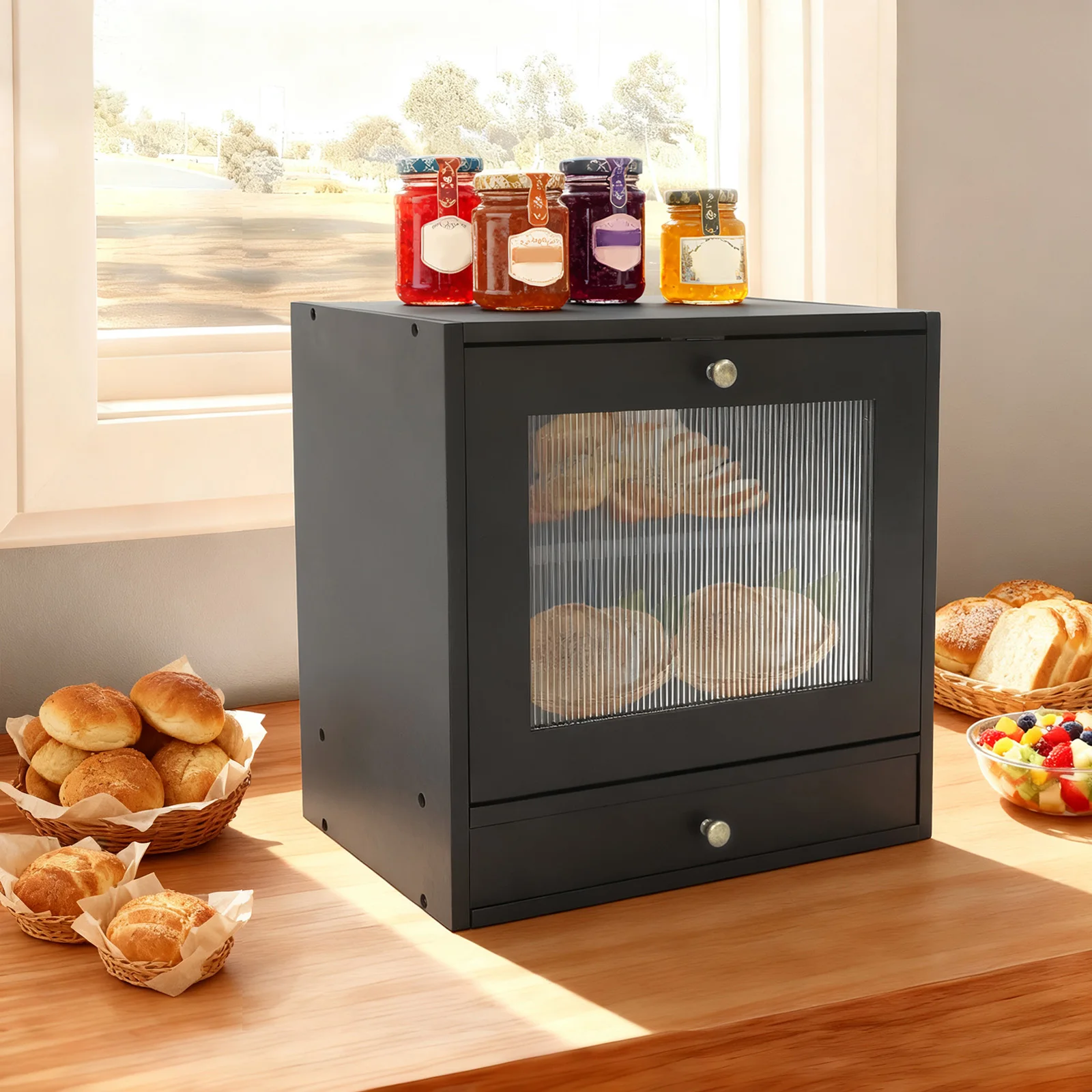 

Деревянная хлебница, двухслойная хлебница, кухонная столешница, органайзер для хранения хлеба, хлебница для кухни с акриловым окном