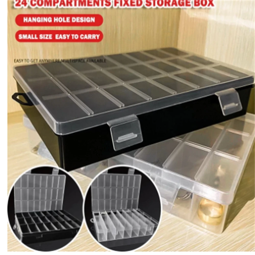 1pc 24 Grids Clear Plastic Organizer Box Plastic Storage Box Compartment Storage Container for Craft, Beads, Jewelry, Items