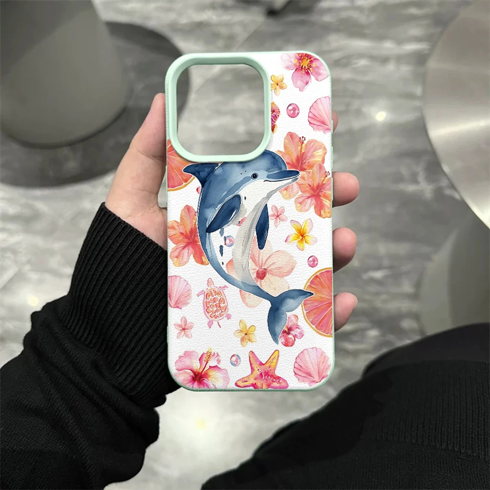 Delfin-Rosa-Hibiskus-Handyhülle für iPhone 17 16 15 14 13 12 Pro Max 16 15 14 Plus 17 16 15 14 Pro 17Air Silikon-Matt-Abdeckung – Detail 10